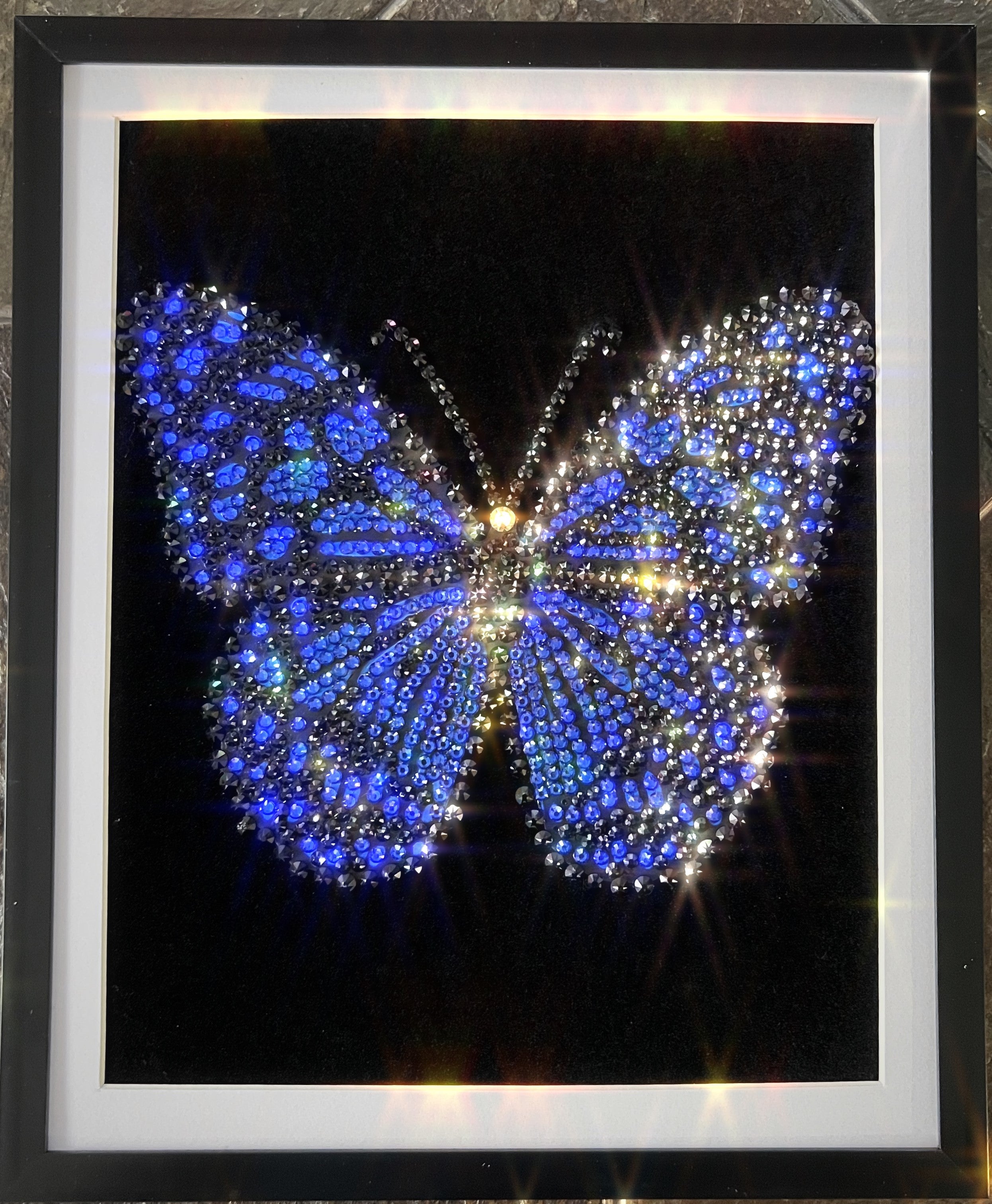 Handmade Sparkling Picture Crafted from Crystals, Rhinestones, Butterfly,  COA