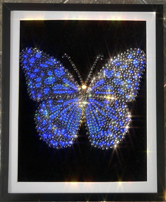 Handmade Sparkling Picture Crafted from Crystals, Rhinestones, Butterfly, COA