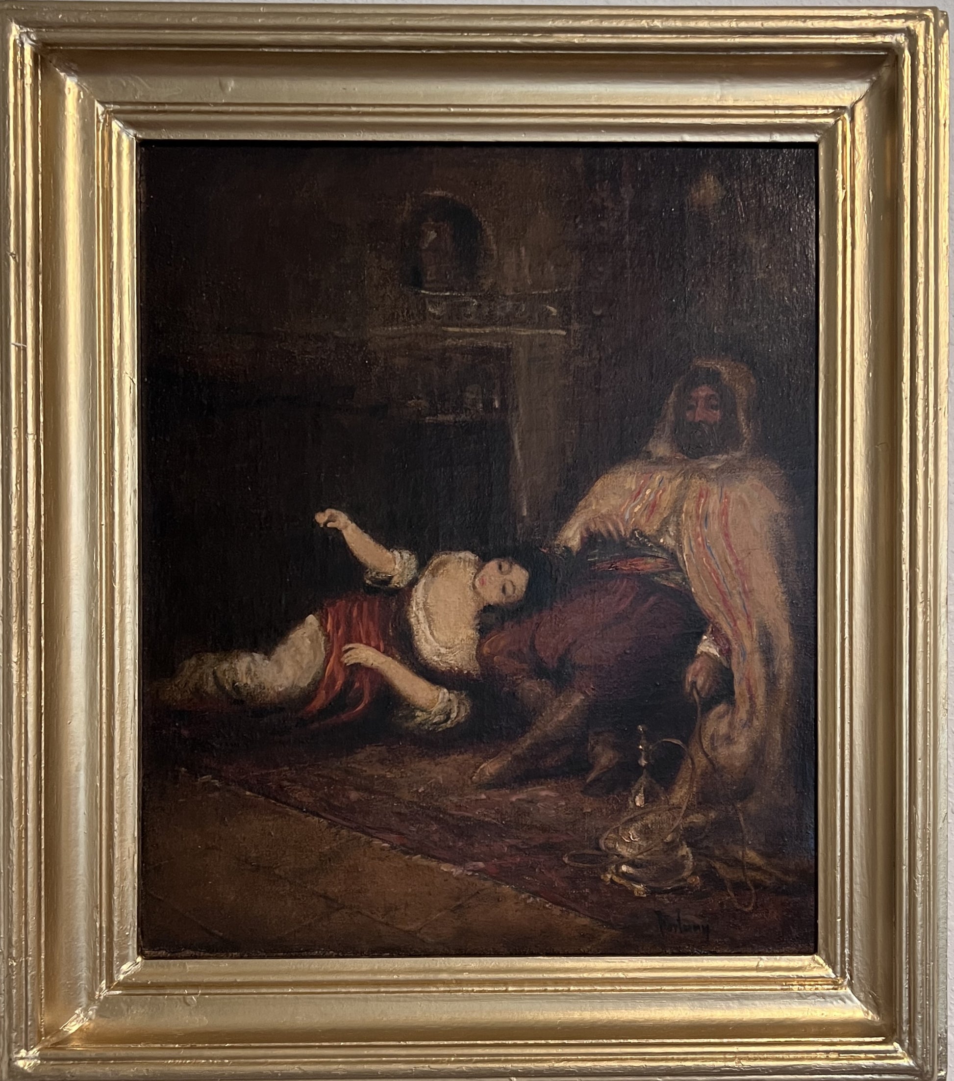 19thC Original Oil Painting Interior Scene Orientalist Signed Fortuny Antique