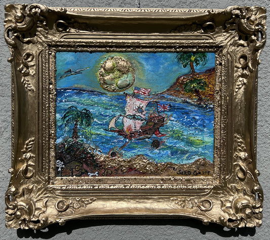 Acrylic painting on canvas by Serg Graff, Seascape, "Pirate Island" , COA