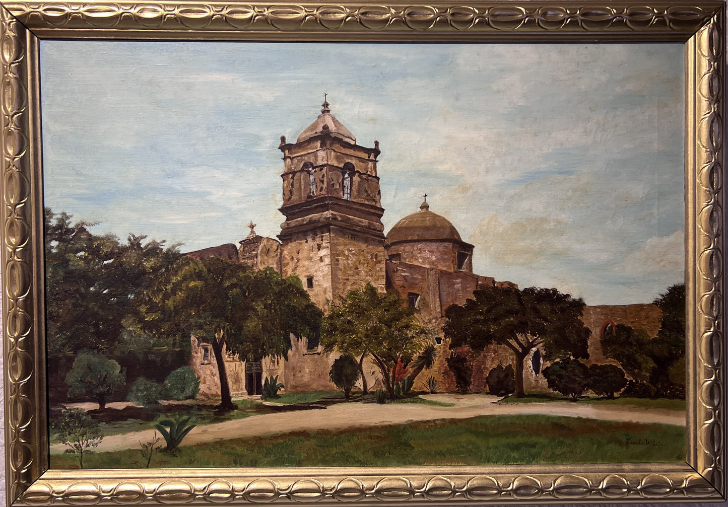 Lucile White Vintage Oil painting on canvas, European Castle view, framed