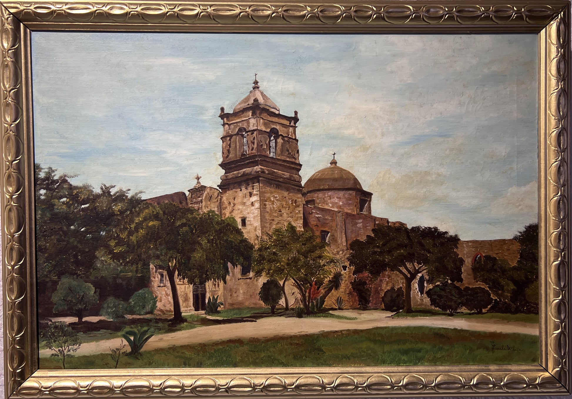 Lucile White Vintage Oil painting on canvas, European Castle view, framed
