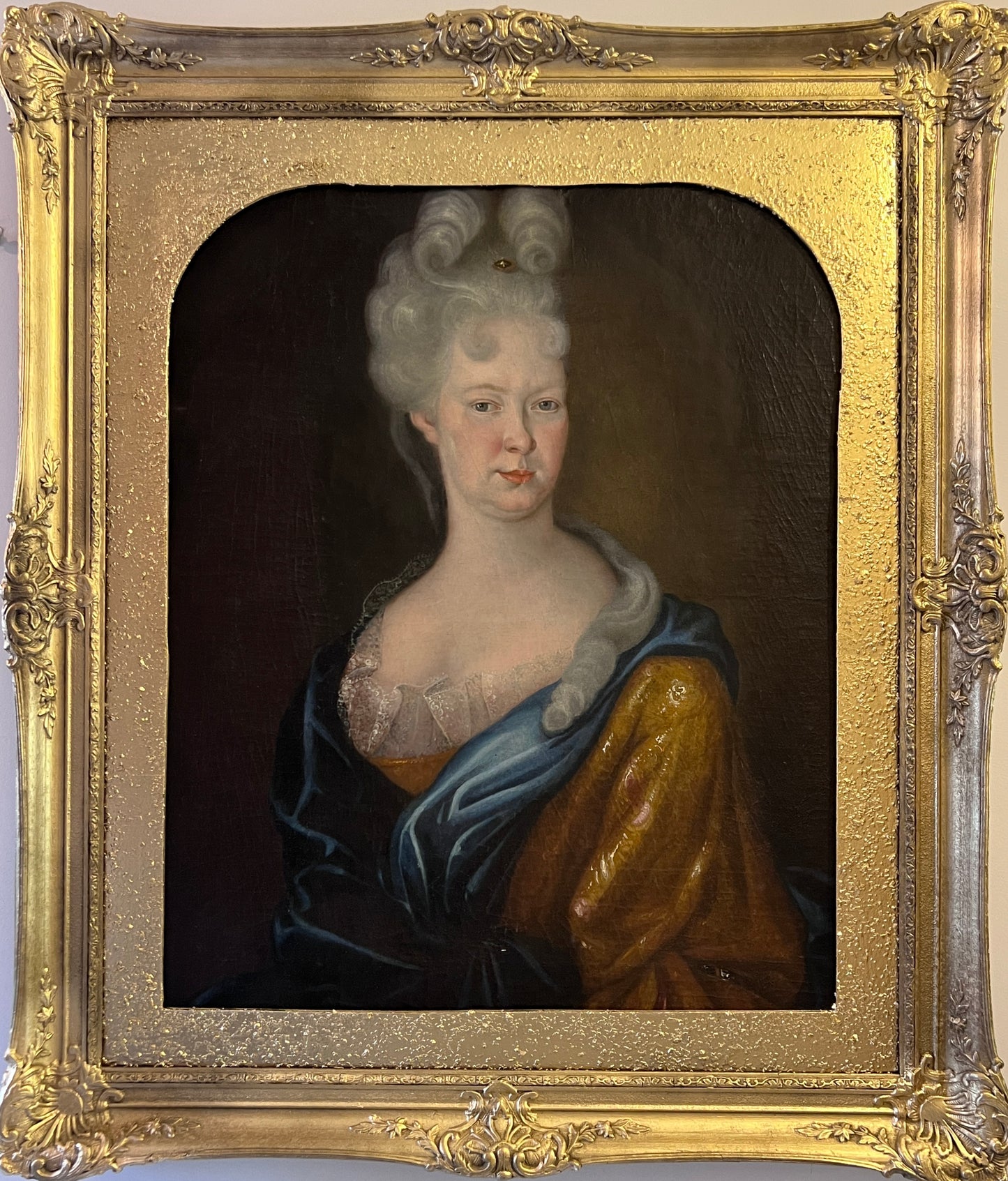 1707 Antique 18 cent. original oil painting on canvas, Portrait Maria Adelaida