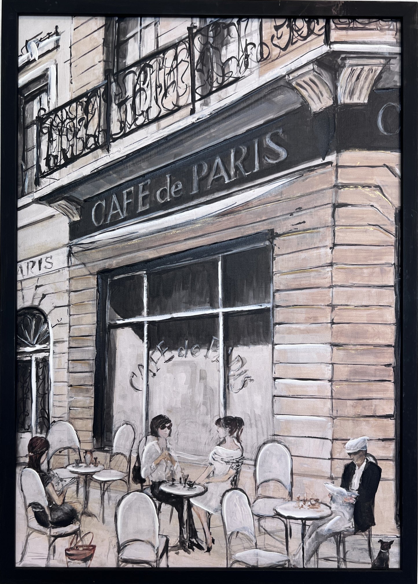 Cafe de Paris Framed Textured Canvas Print – French Bistro Scene – 20"x28"