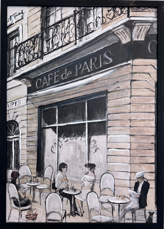 Cafe de Paris Framed Textured Canvas Print β French Bistro Scene β 20"x28"