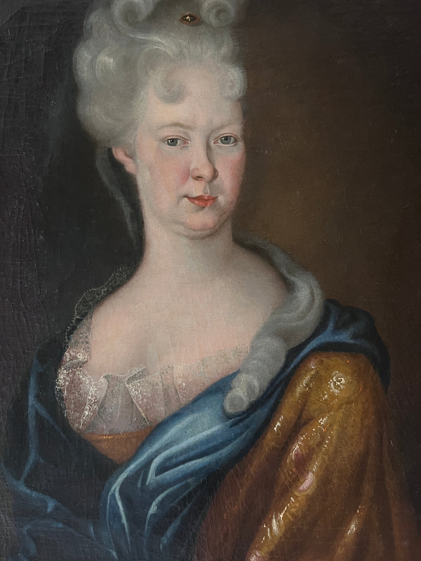 1707 Antique 18 cent. original oil painting on canvas, Portrait Maria Adelaida