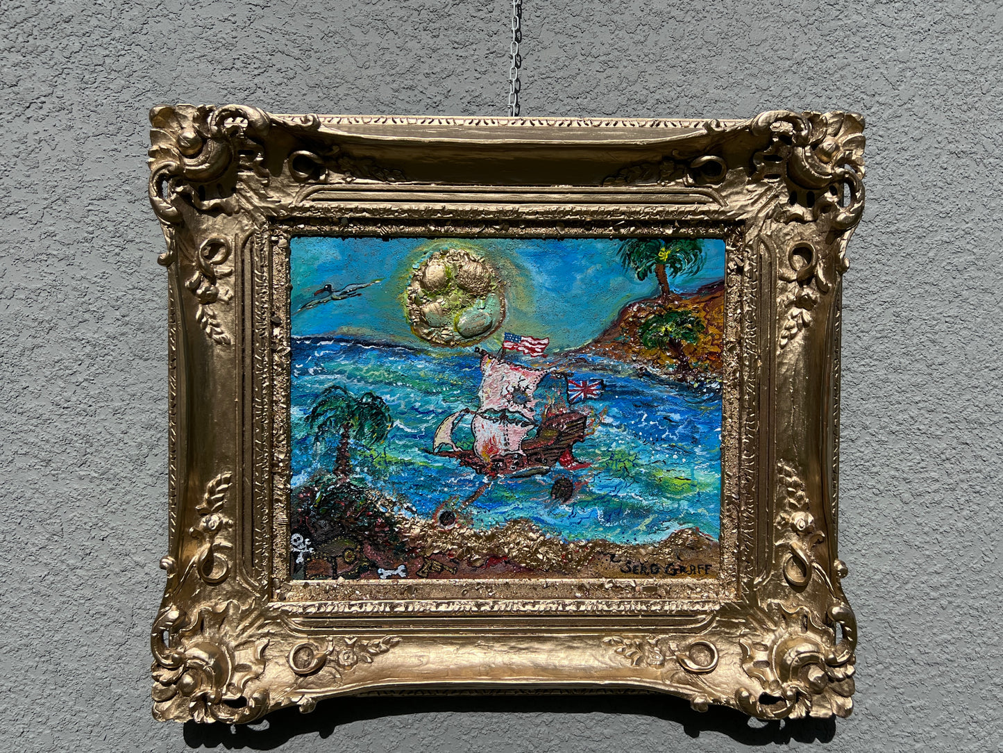 Acrylic painting on canvas by Serg Graff, Seascape, "Pirate Island" , COA