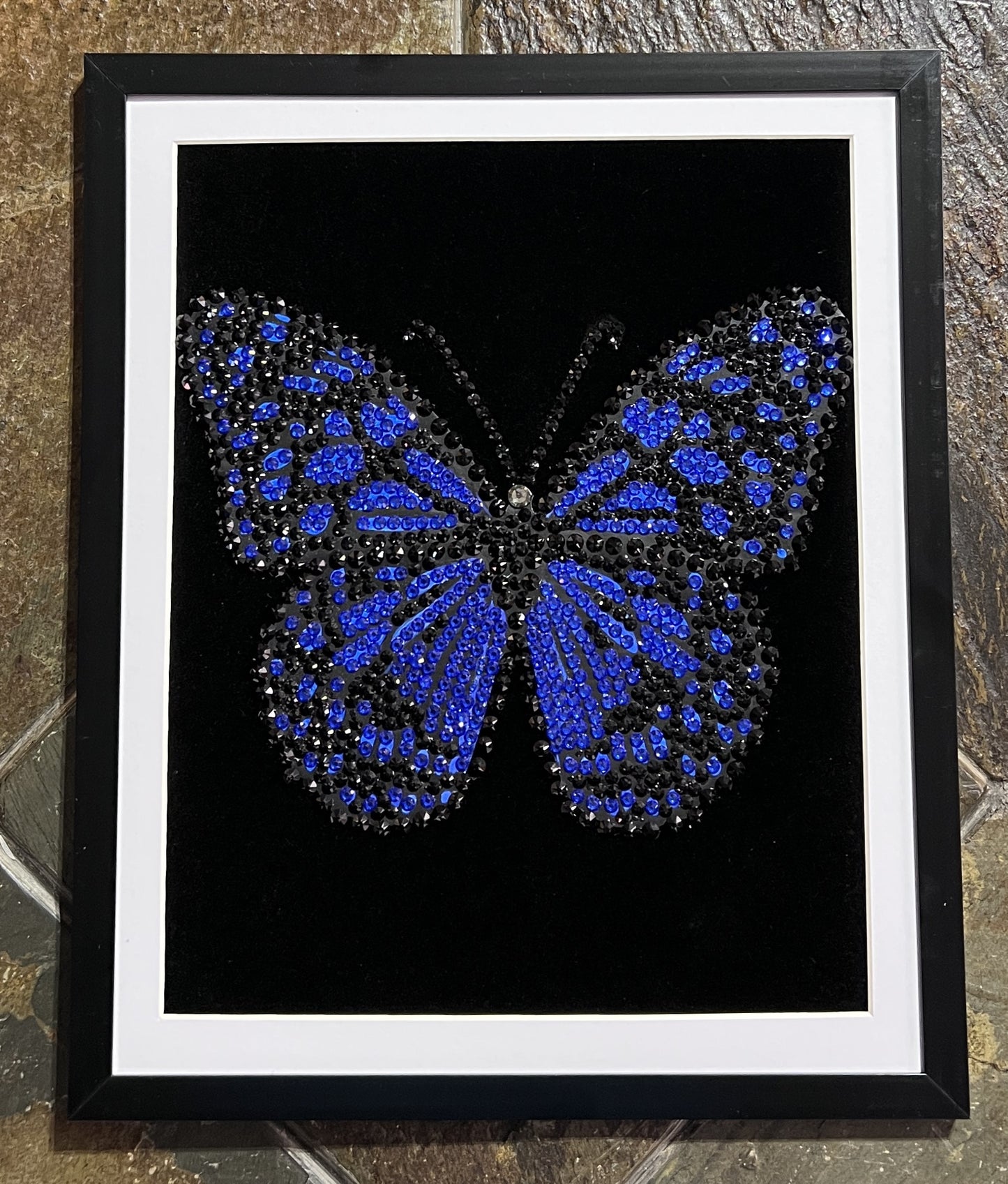 Handmade Sparkling Picture Crafted from Crystals, Rhinestones, Butterfly, COA