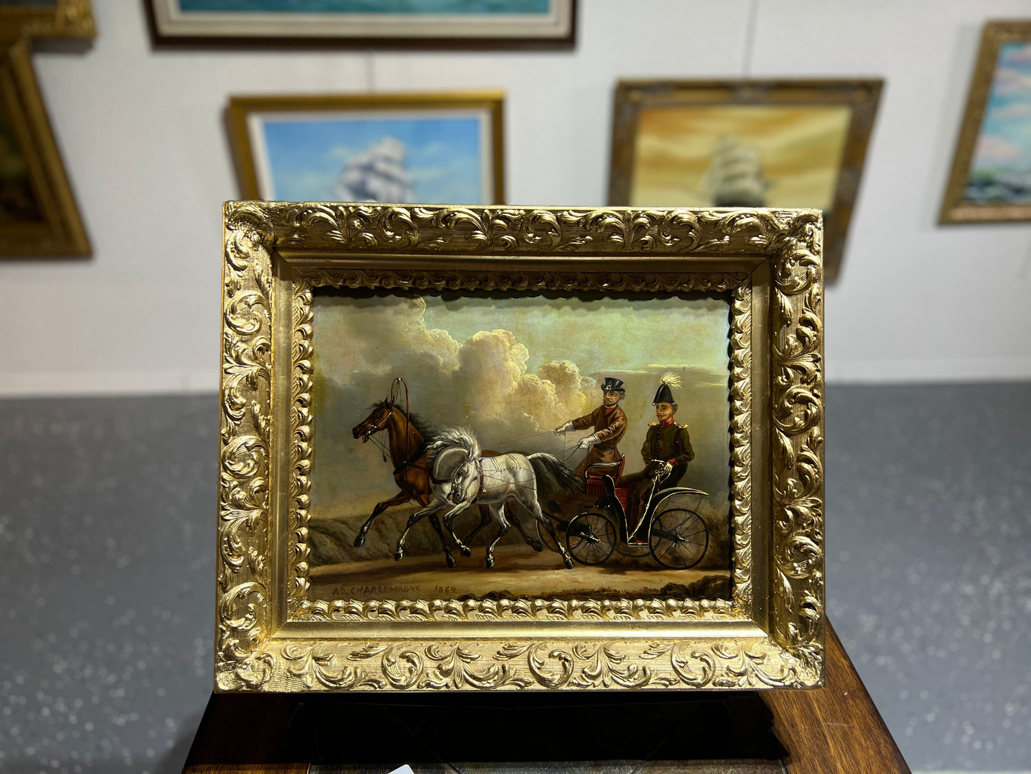 1864 ADOLF CHARLEMAGNE 1826-1901 Imperial Academy, antique original oil painting