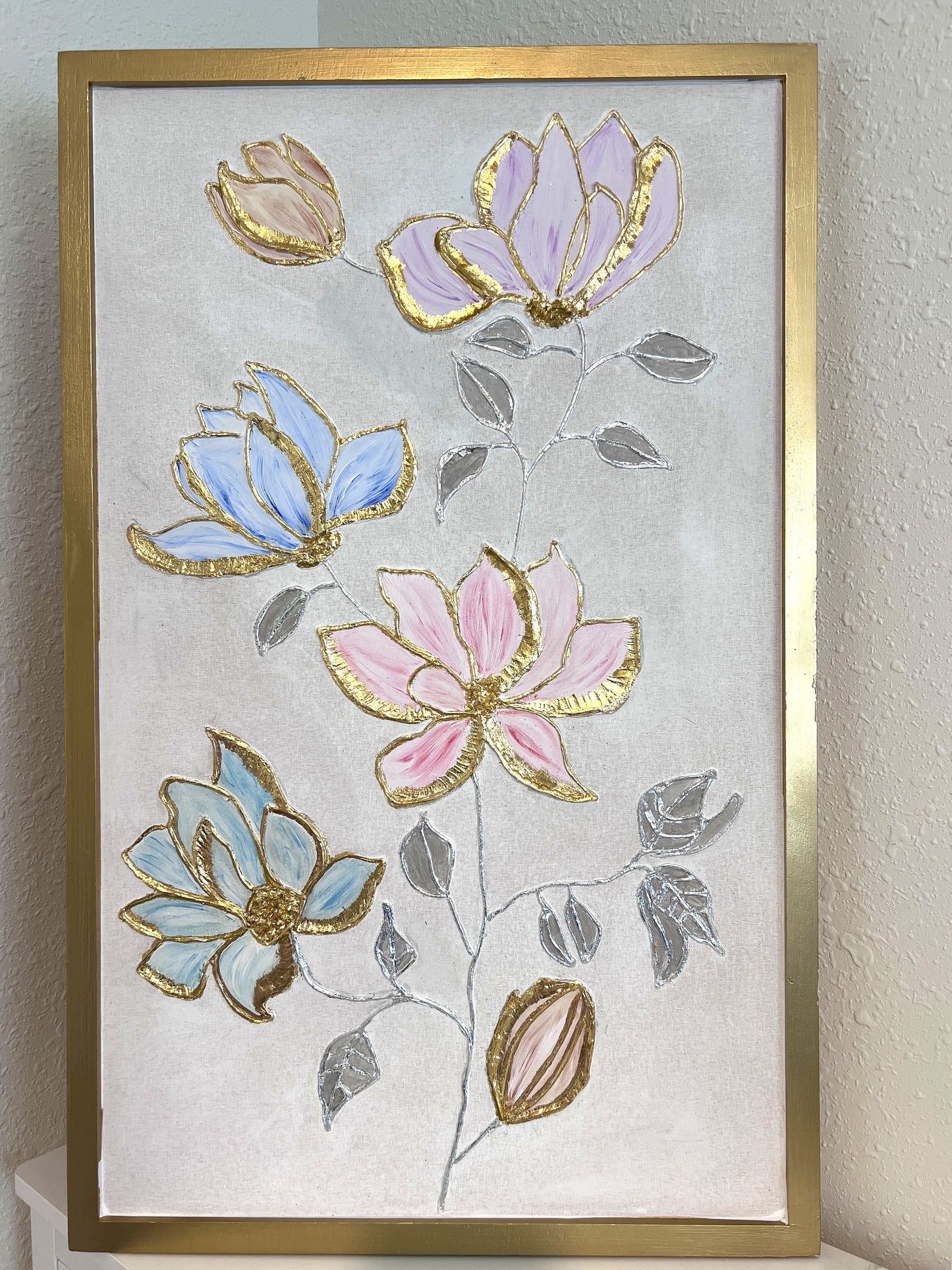 "Whispers in Bloom" – Mixed Media Textured Painting by Alena Kalen, Framed, COA