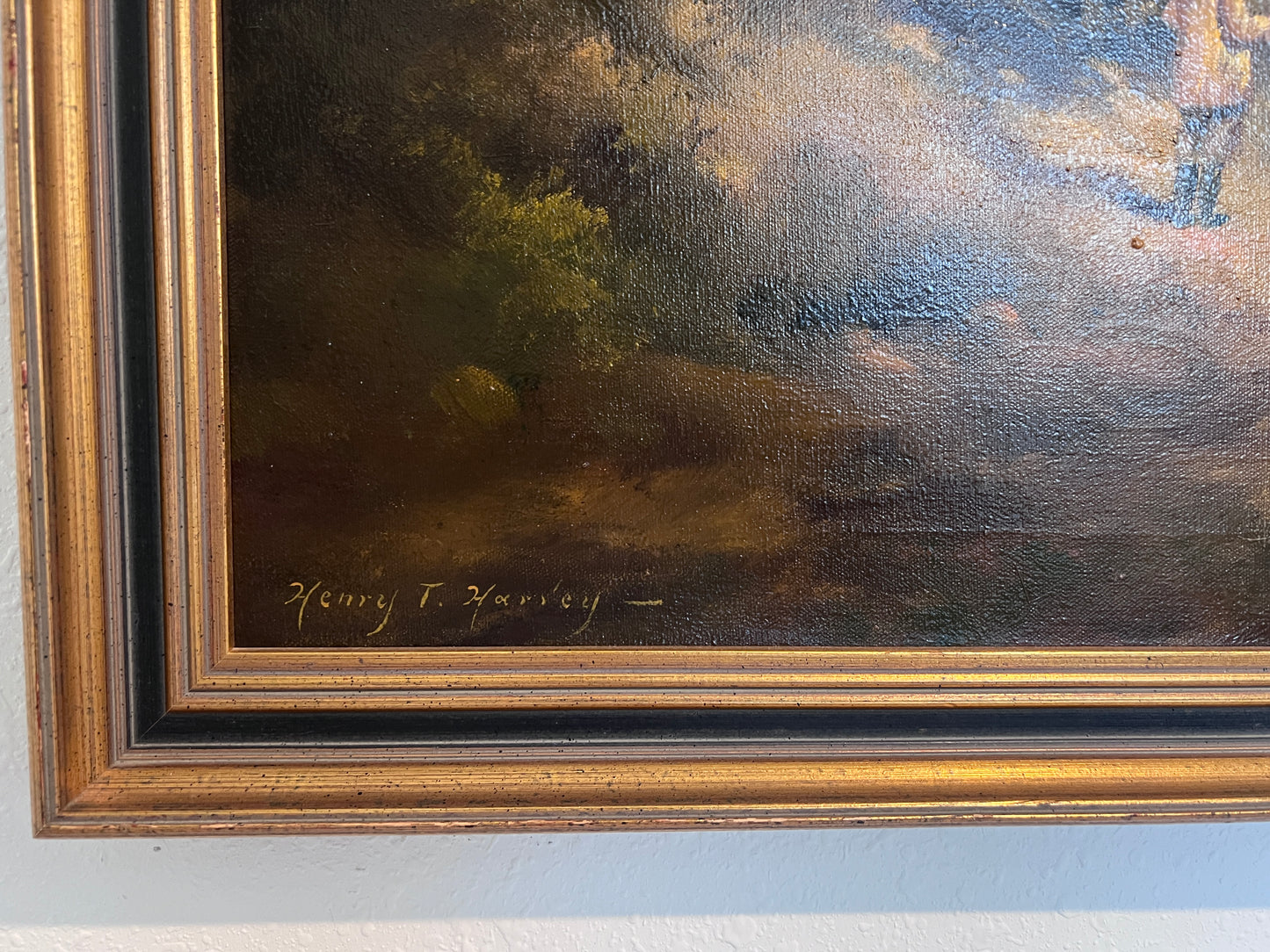 “At The Inn” by Henry T. Harvey – Vintage Oil Painting on Canvas, Framed