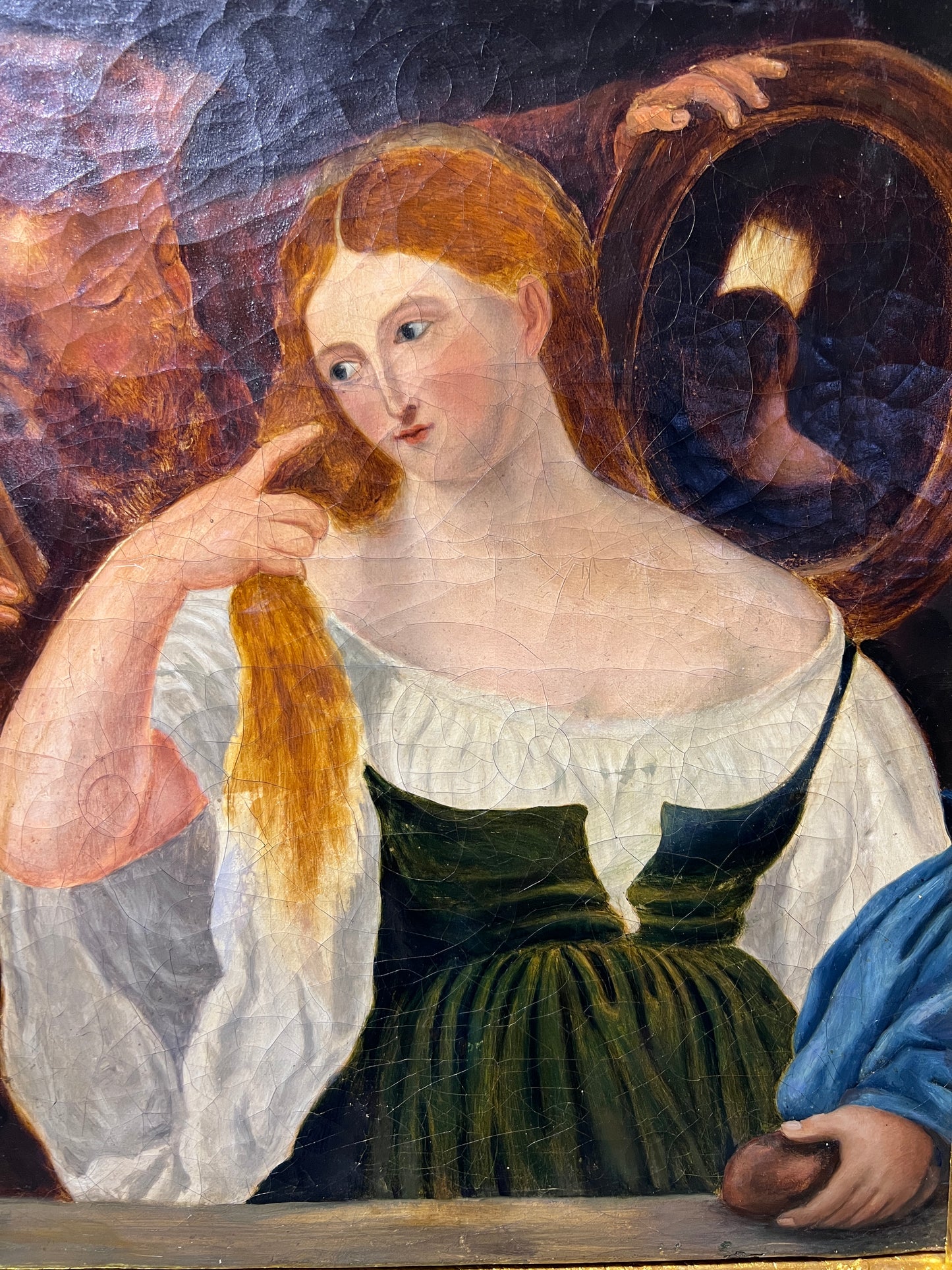 19 century, Original Antique Oil Painting in canvas, Female Portrait