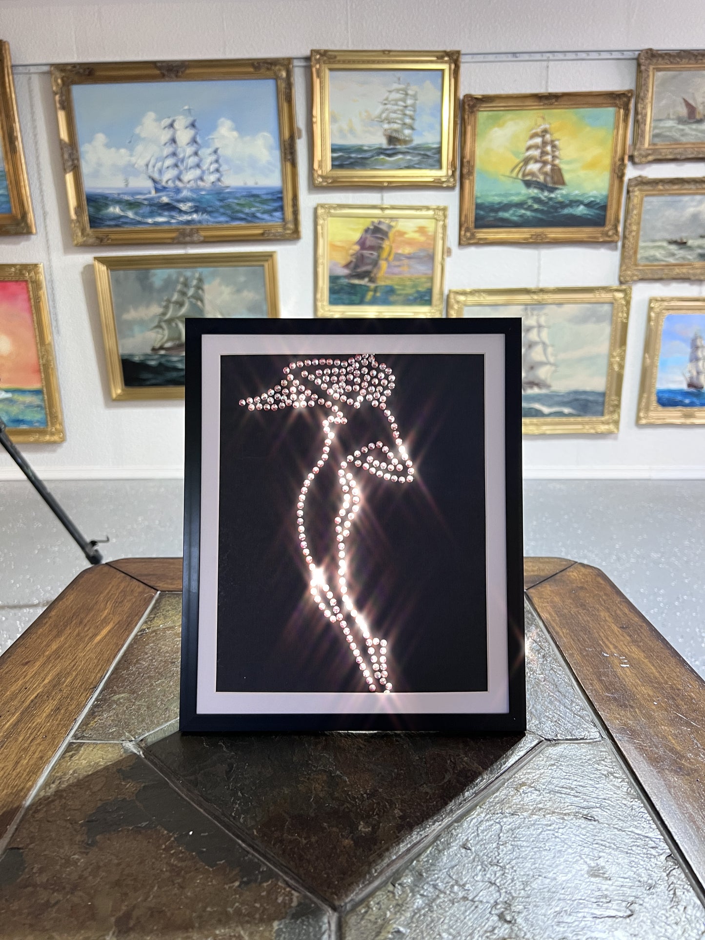 Handmade Sparkling Picture Crafted from Crystals Swarovski, Woman, COA, Framed