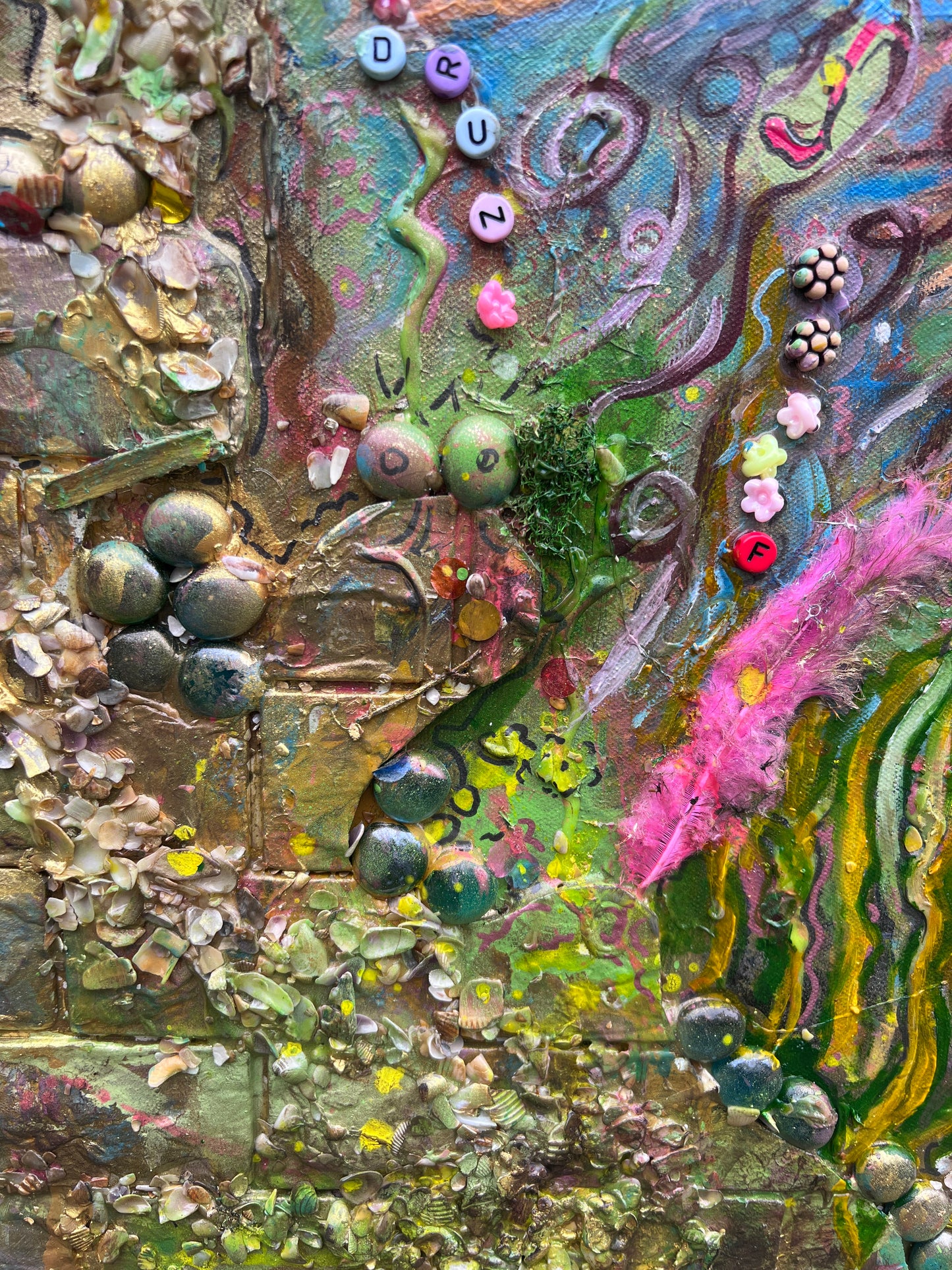 Large Textured Mixed Media Painting by Serg Graff – "Magic Fish" – COA Included