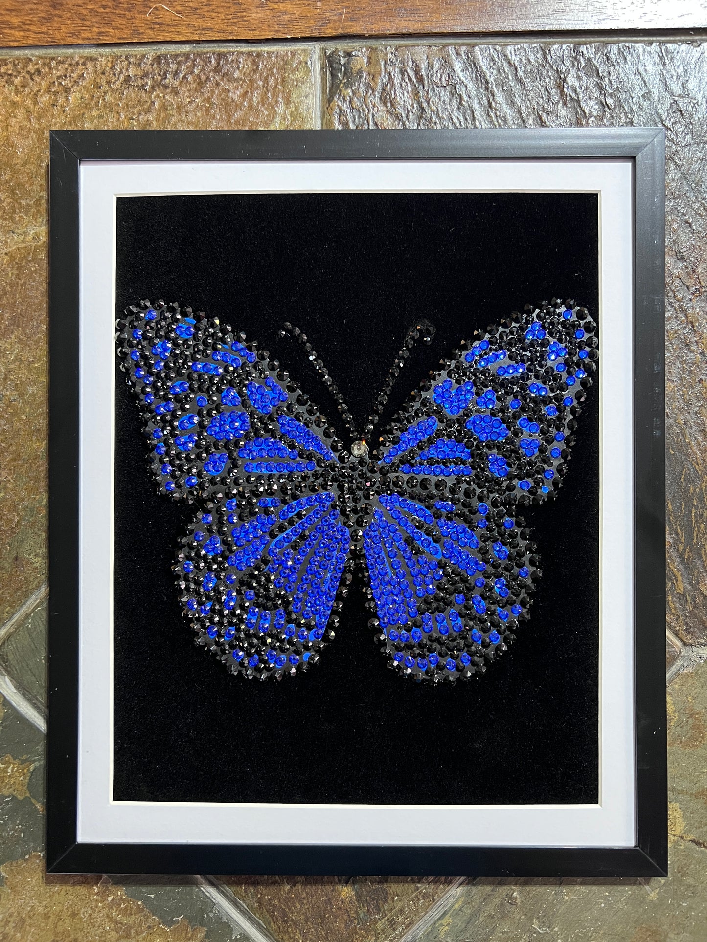 Handmade Sparkling Picture Crafted from Crystals, Rhinestones, Butterfly, COA