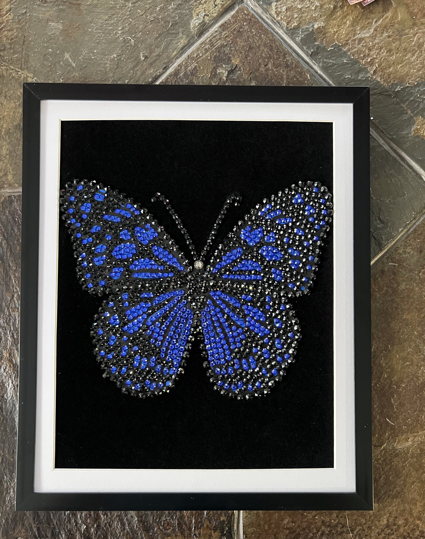 Handmade Sparkling Picture Crafted from Crystals, Rhinestones, Butterfly, COA