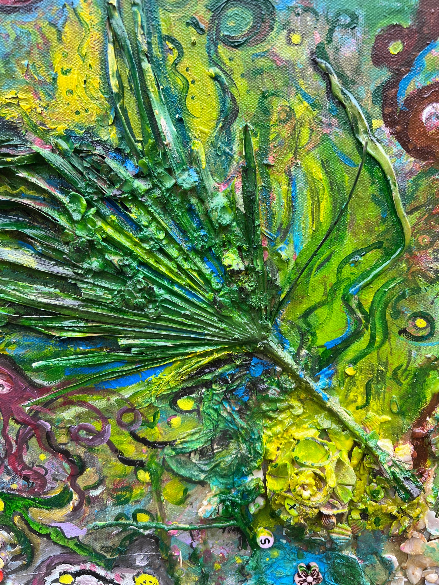 Large Textured Mixed Media Painting by Serg Graff – "Magic Fish" – COA Included