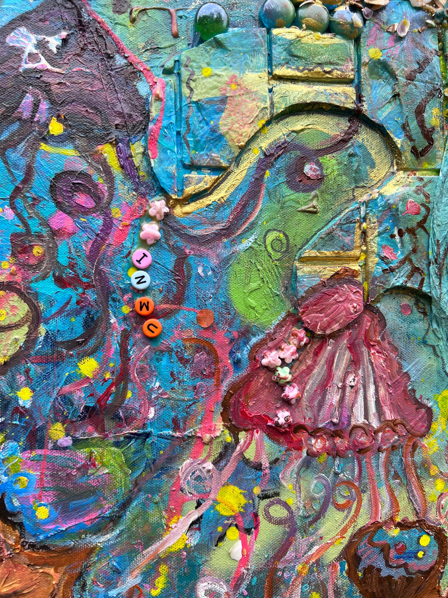 Large Textured Mixed Media Painting by Serg Graff – "Magic Fish" – COA Included