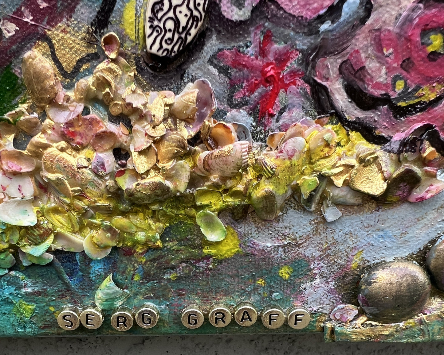 Large Textured Mixed Media Painting by Serg Graff – "Magic Fish" – COA Included