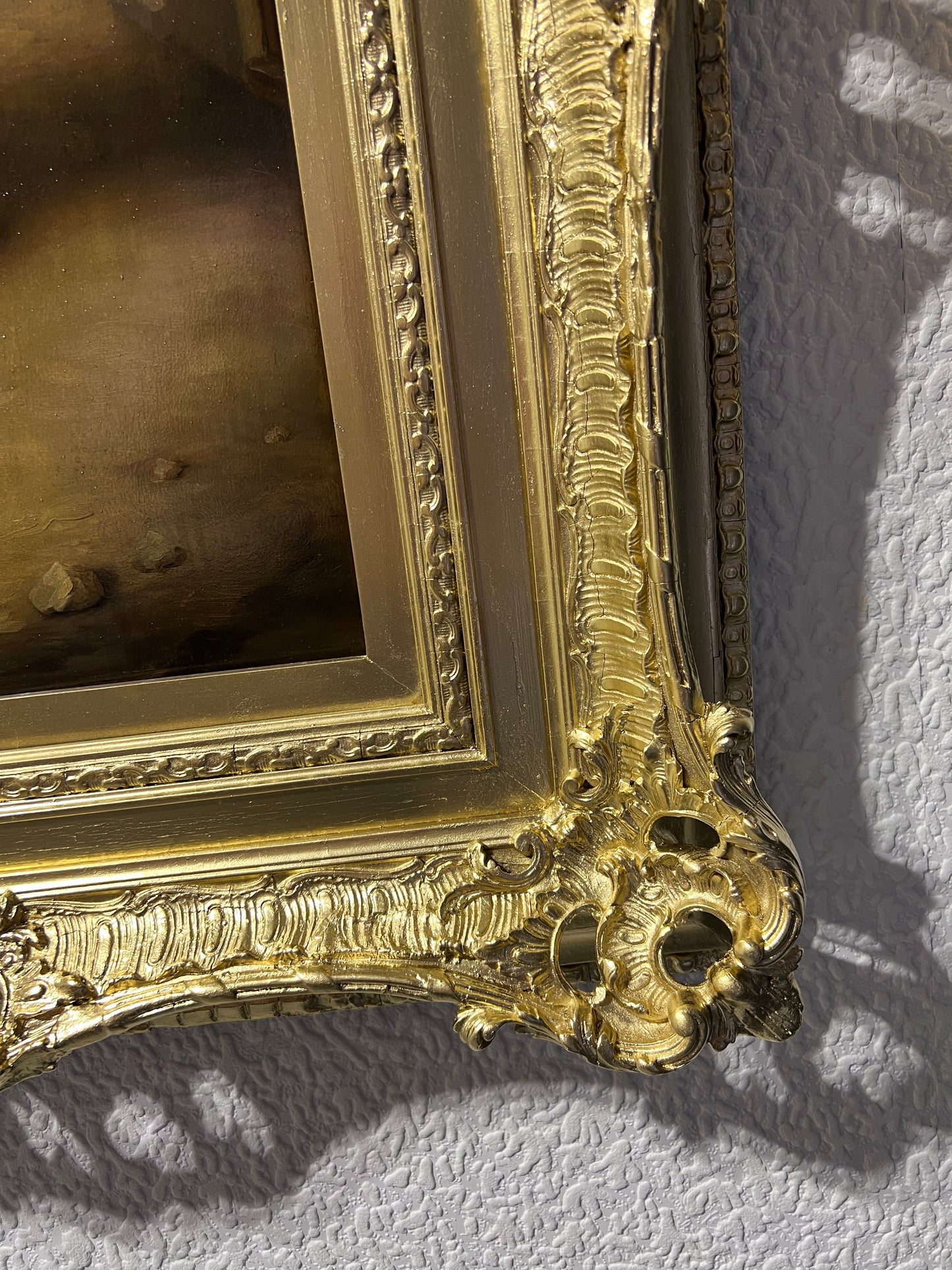J.Lambert 19th c. Antique oil painting on wood Portrait, Genre scene, Gold Frame