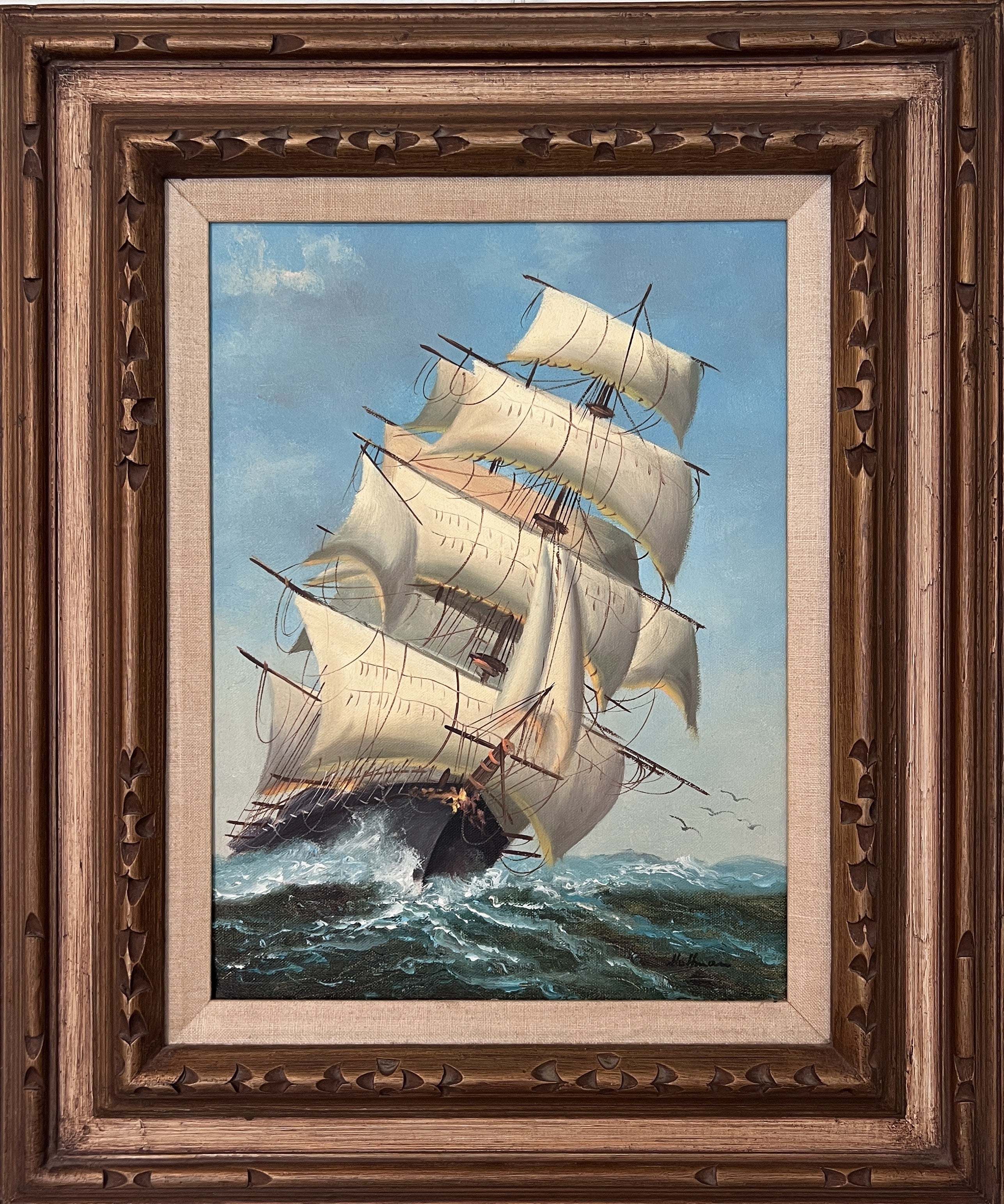 Majestic Tall Ship Original Oil Painting on canvas – Signed