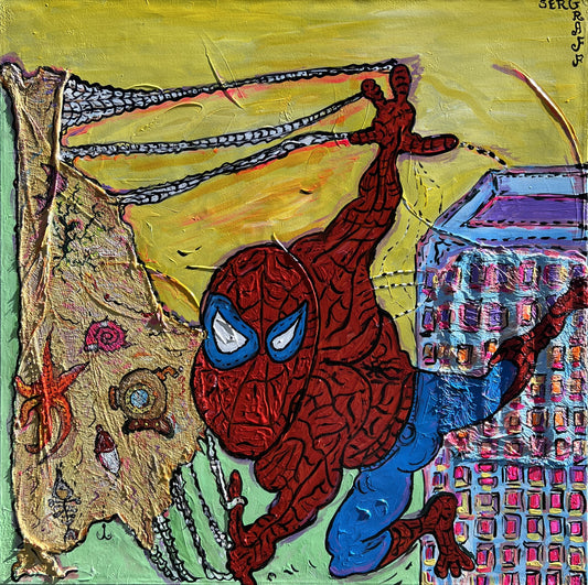 One-Of-A-Kind Large Painting on canvas by Serg Graff "Spider-Man". COA attached