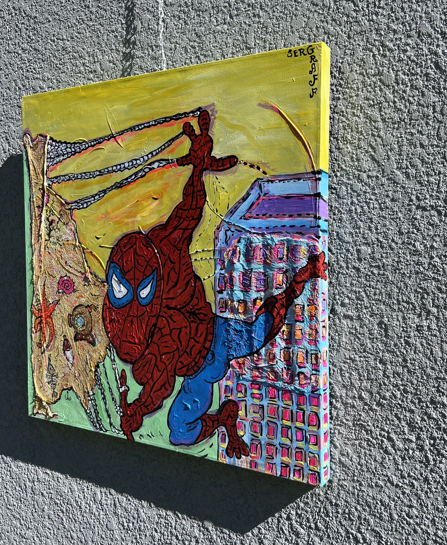 One-Of-A-Kind Large Painting on canvas by Serg Graff "Spider-Man". COA attached