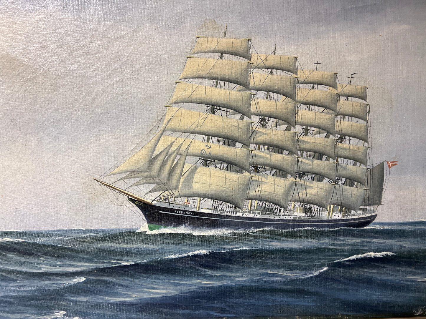 Danish Artist Peder Chr. Pedersen 1870-1950 Antique Oil painting Ship KOBENHAVN