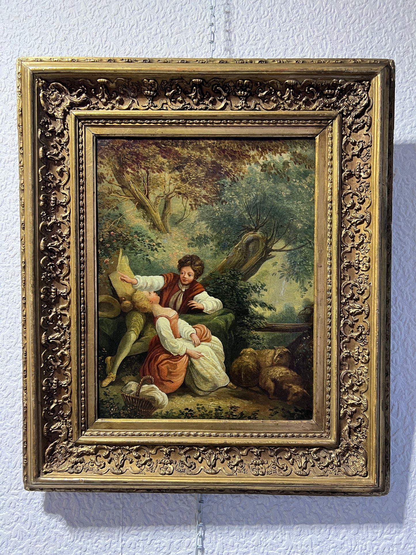 18/19-th Century French Antique Original Oil Painting on canvas, Rococo, Framed
