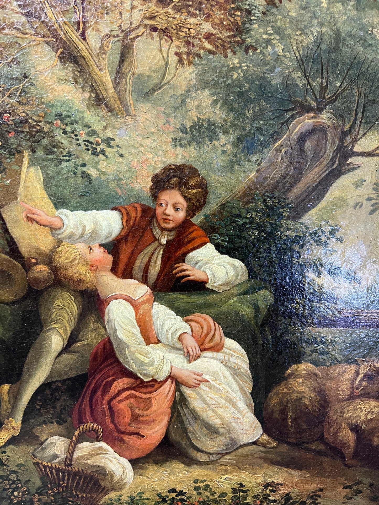 18/19-th Century French Antique Original Oil Painting on canvas, Rococo, Framed