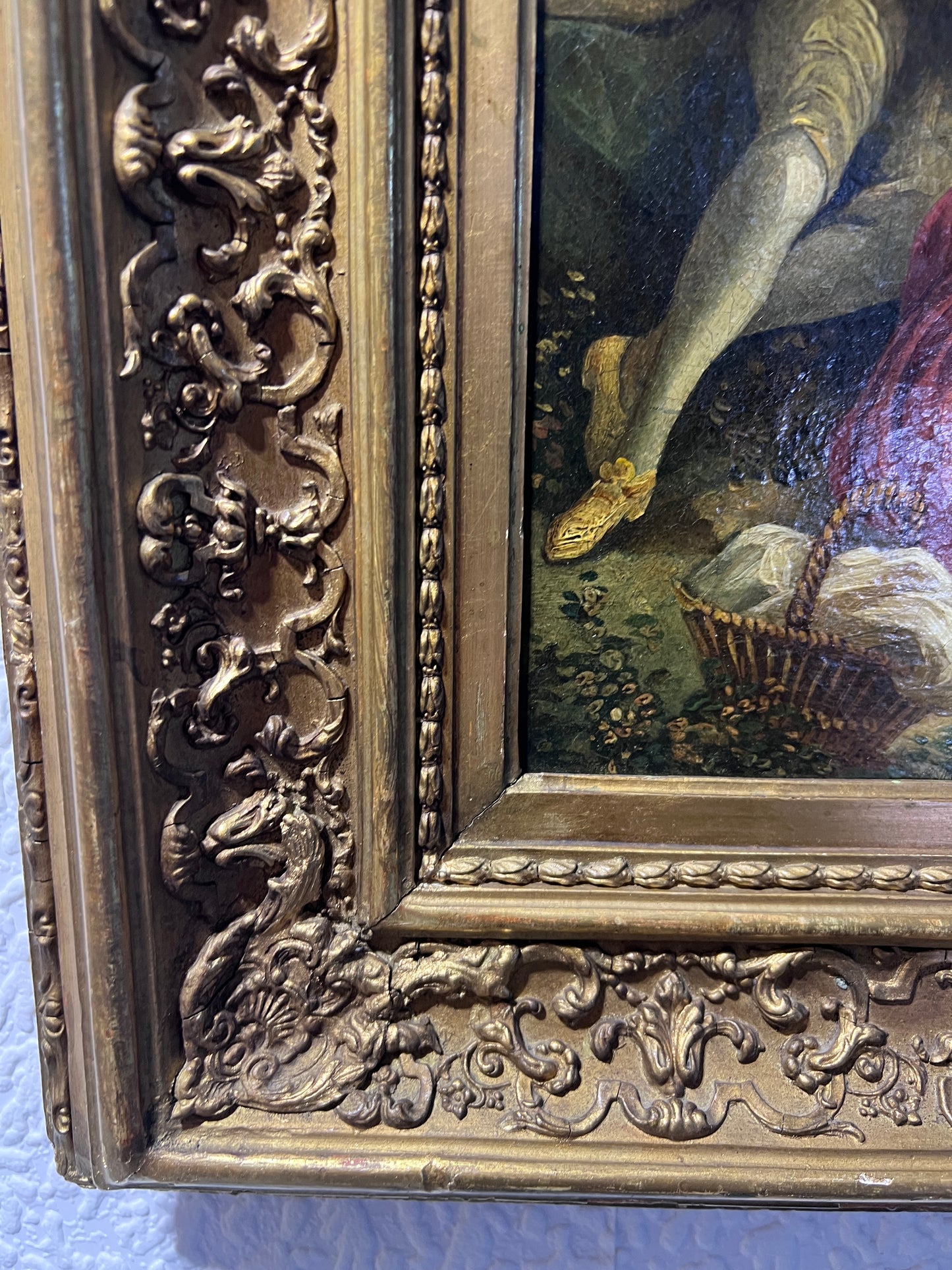 18/19-th Century French Antique Original Oil Painting on canvas, Rococo, Framed
