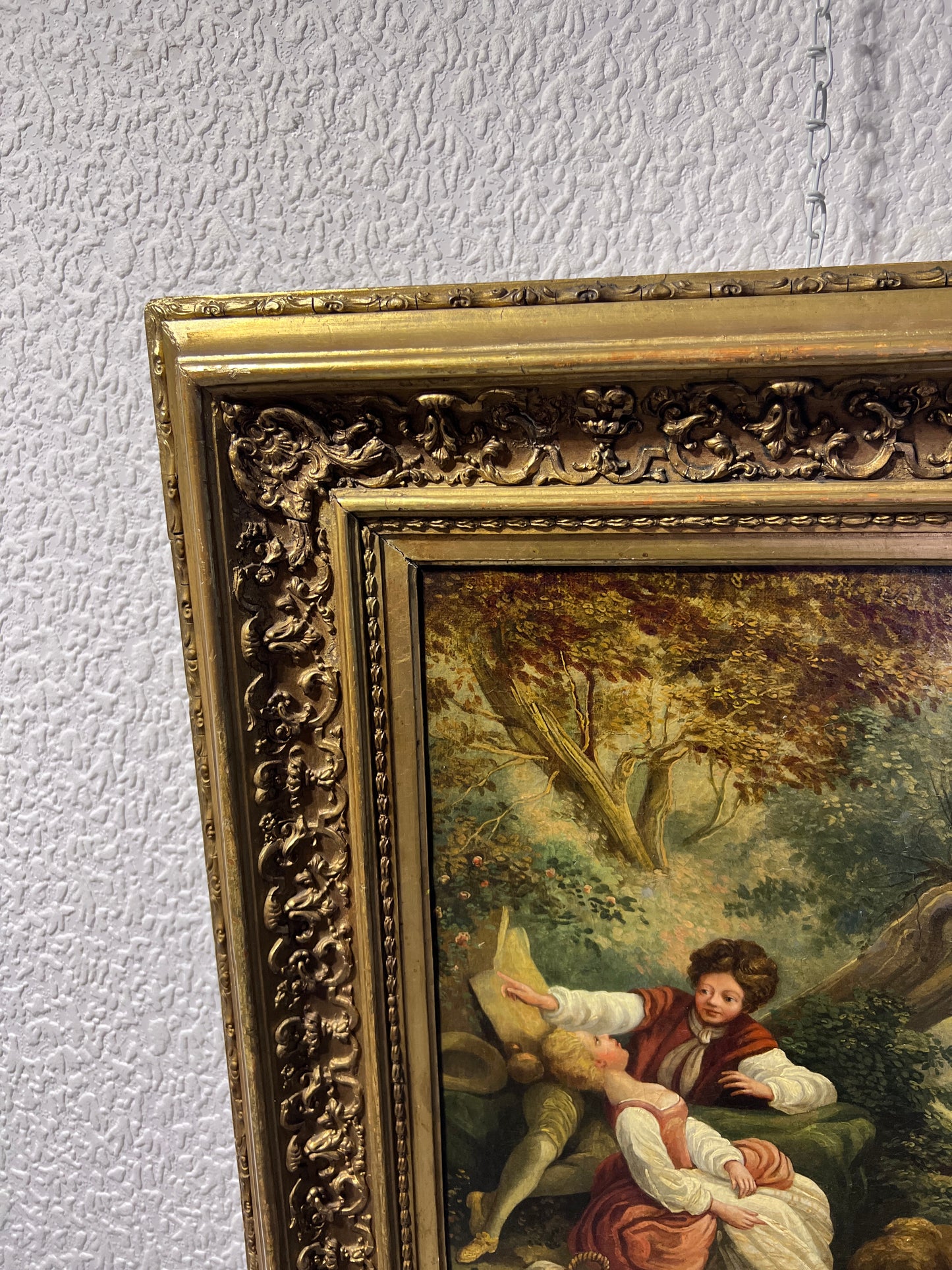 18/19-th Century French Antique Original Oil Painting on canvas, Rococo, Framed