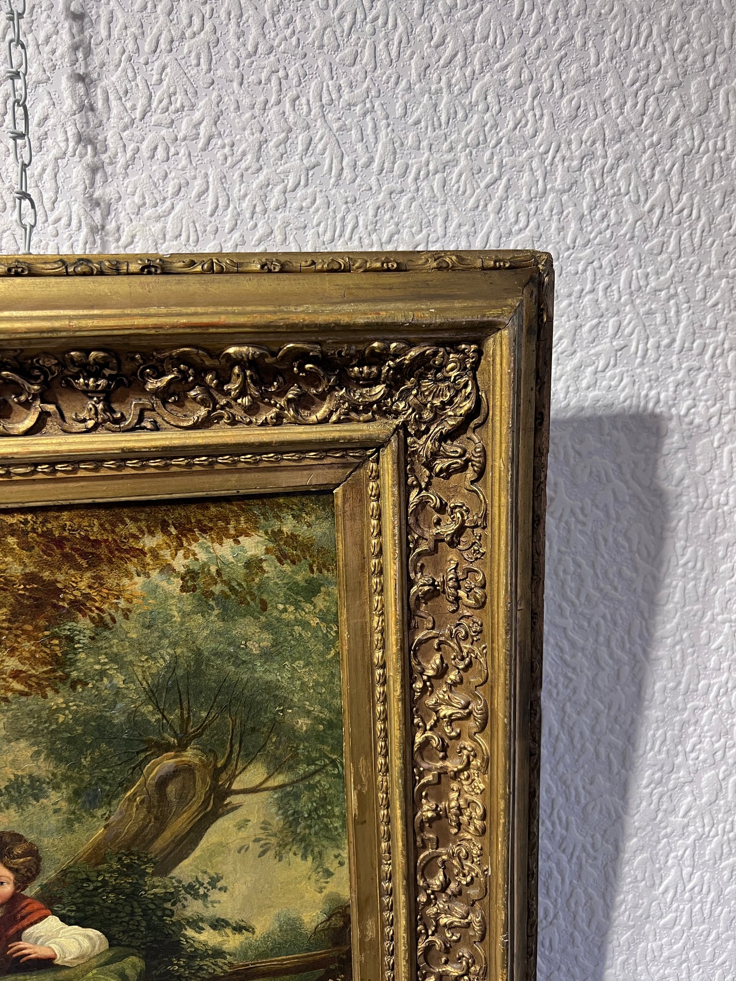 18/19-th Century French Antique Original Oil Painting on canvas, Rococo, Framed