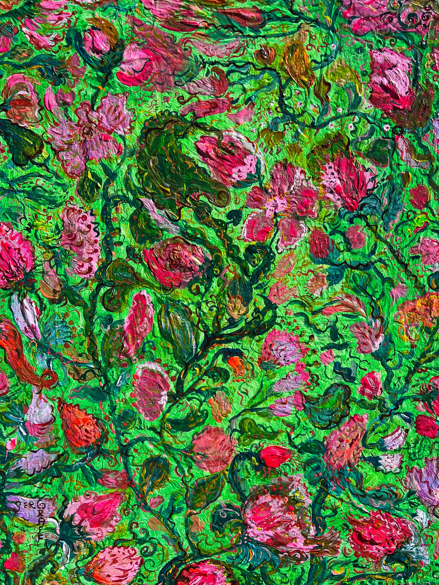 One-Of-A-Kind Abstract Painting on Canvas by Serg Graff " Flowering Ivy", COA