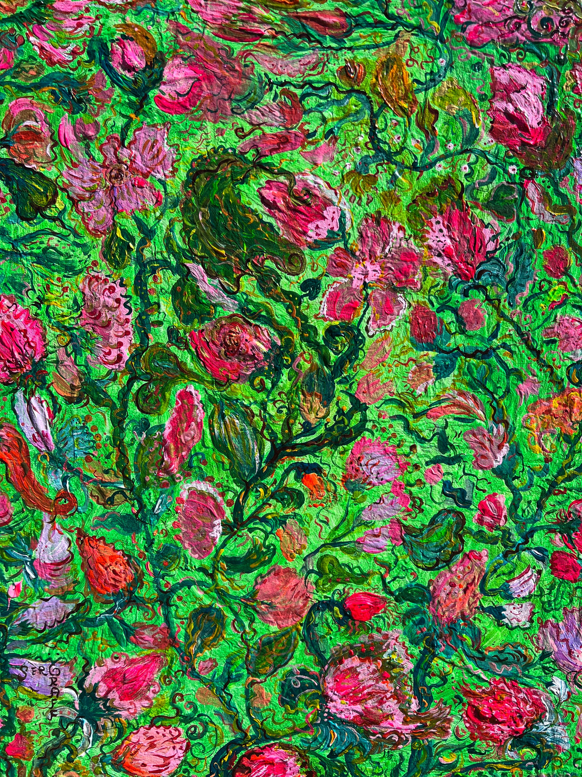 One-Of-A-Kind Abstract Painting on Canvas by Serg Graff " Flowering Ivy", COA