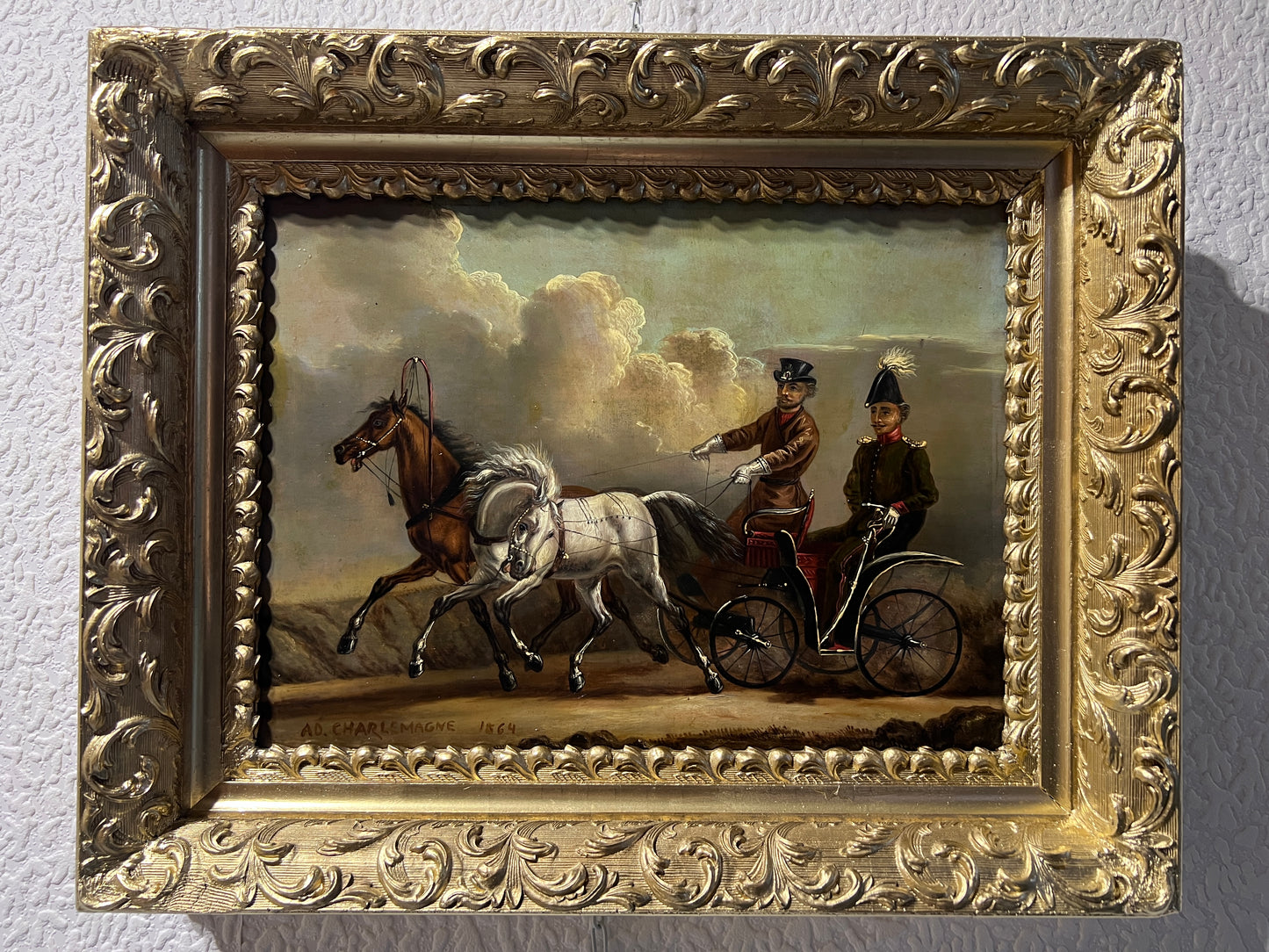 1864 ADOLF CHARLEMAGNE 1826-1901 Imperial Academy, antique original oil painting