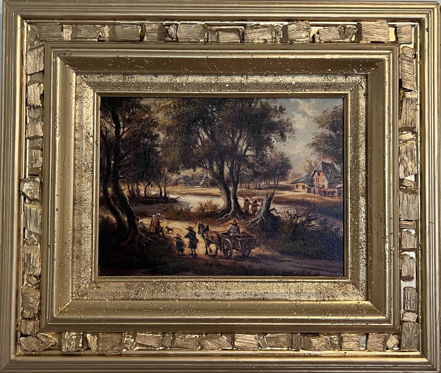 Original Signed Oil Painting on Canvas, Landscape, Genre Scene, Framed