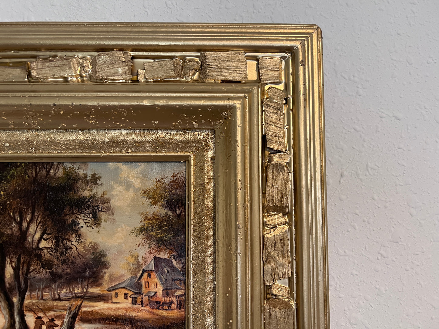 Original Signed Oil Painting on Canvas, Landscape, Genre Scene, Framed