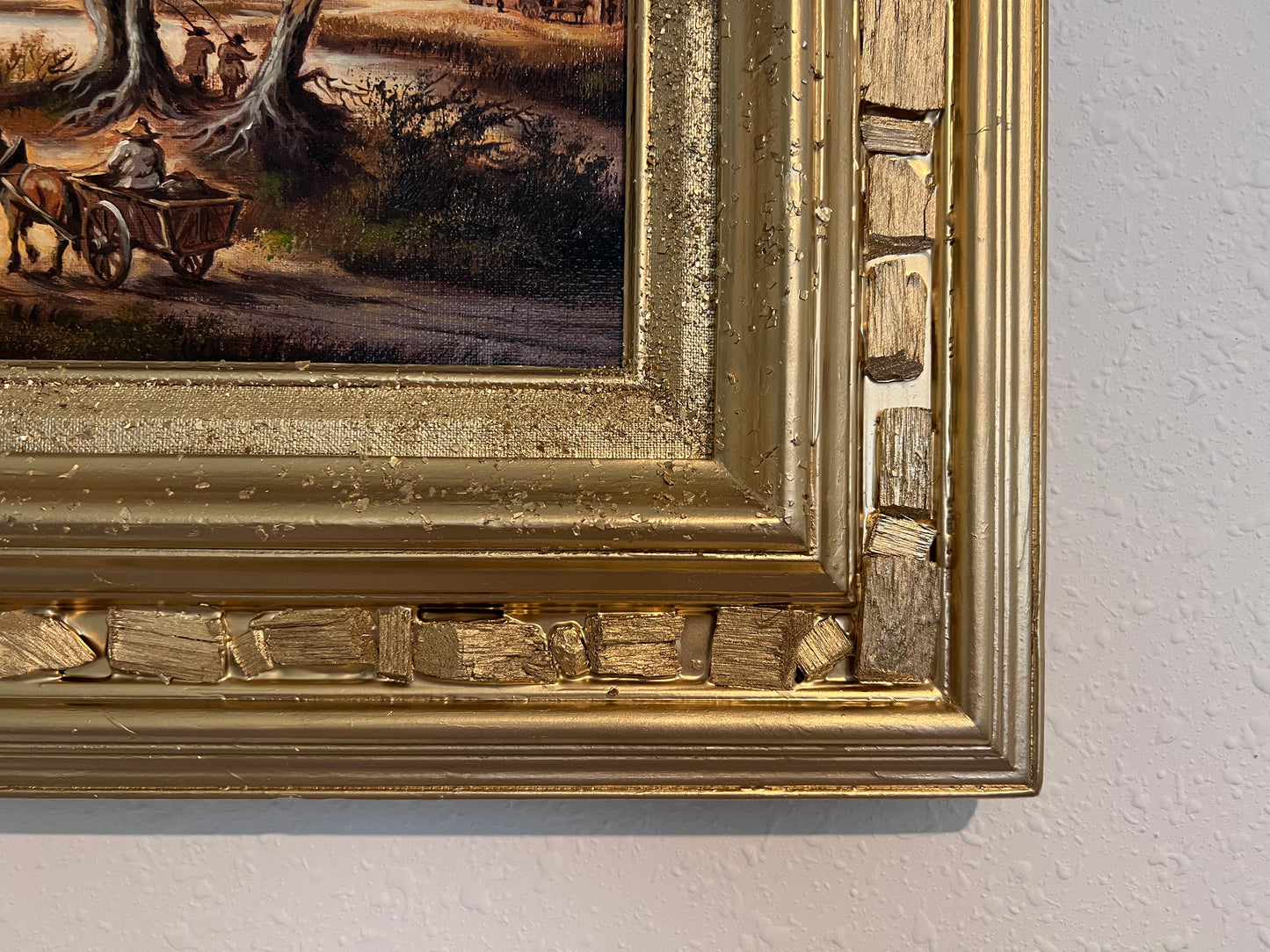 Original Signed Oil Painting on Canvas, Landscape, Genre Scene, Framed