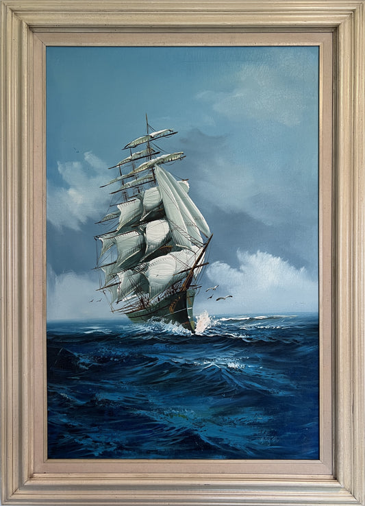 Listed Artist Hewett Jackson Original Oil Painting | Tall Ship Seascape | Framed