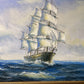 Original Large oil painting on canvas Seascape, Clipper ship, Gold Frame