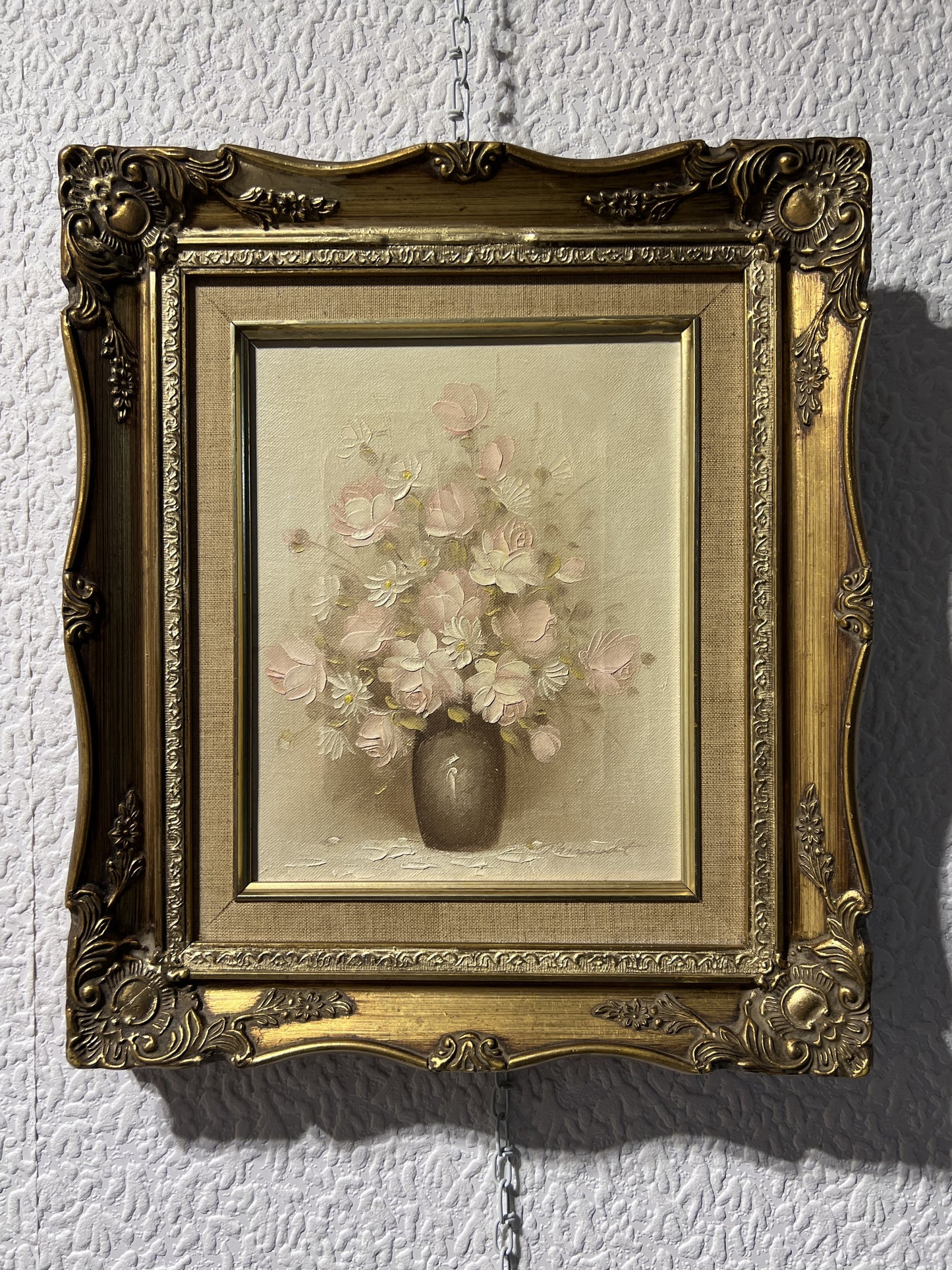 Original Painting on Canvas Still Life, Flowers, Framed, Signed