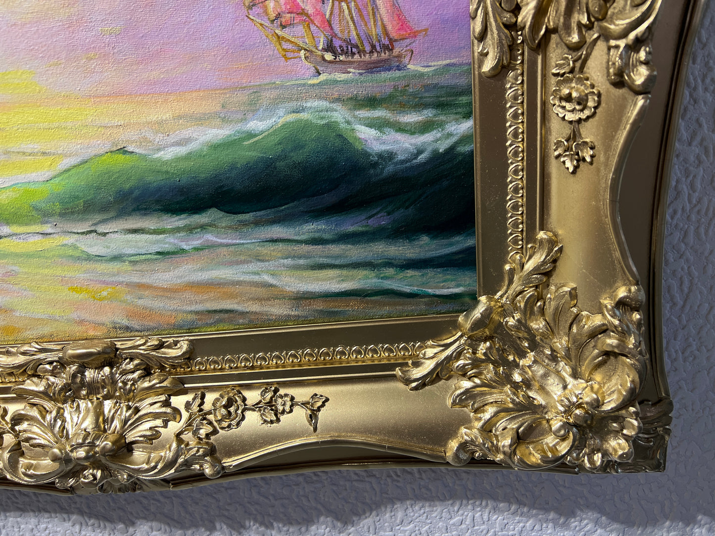 Artist Dobritsin Oil painting on canvas, seascape, "At Dawn" Gold Frame