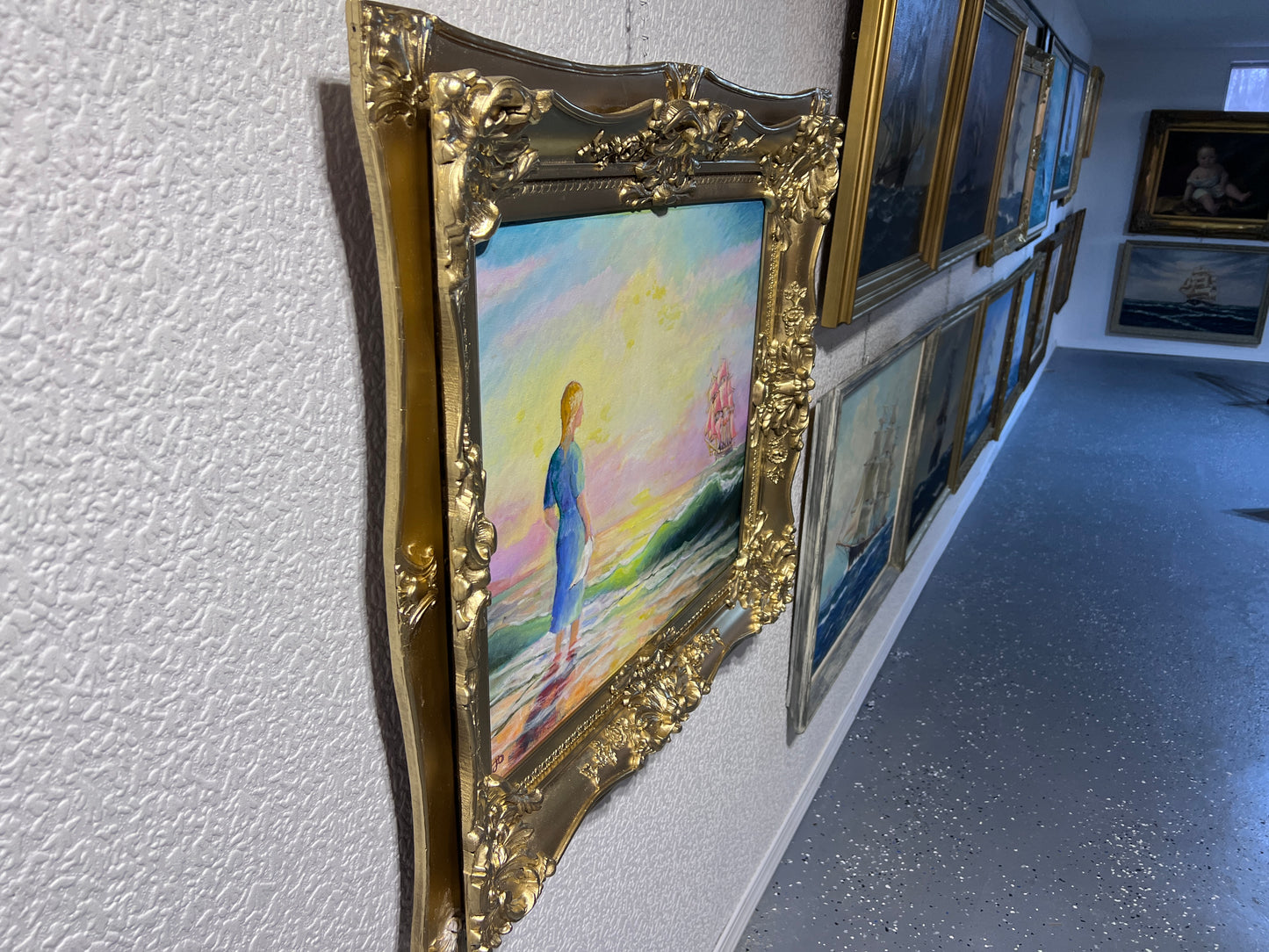 Artist Dobritsin Oil painting on canvas, seascape, "At Dawn" Gold Frame