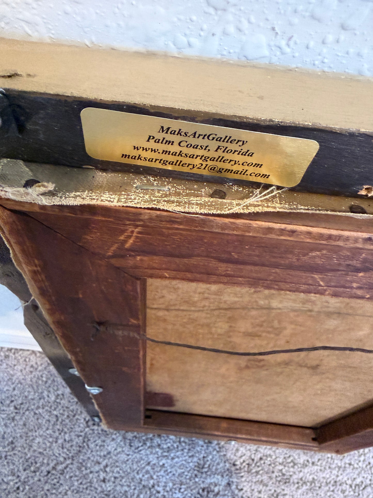 Antique Oil Painting Genre Scene Man With Pipe Child Interior Gilt Frame