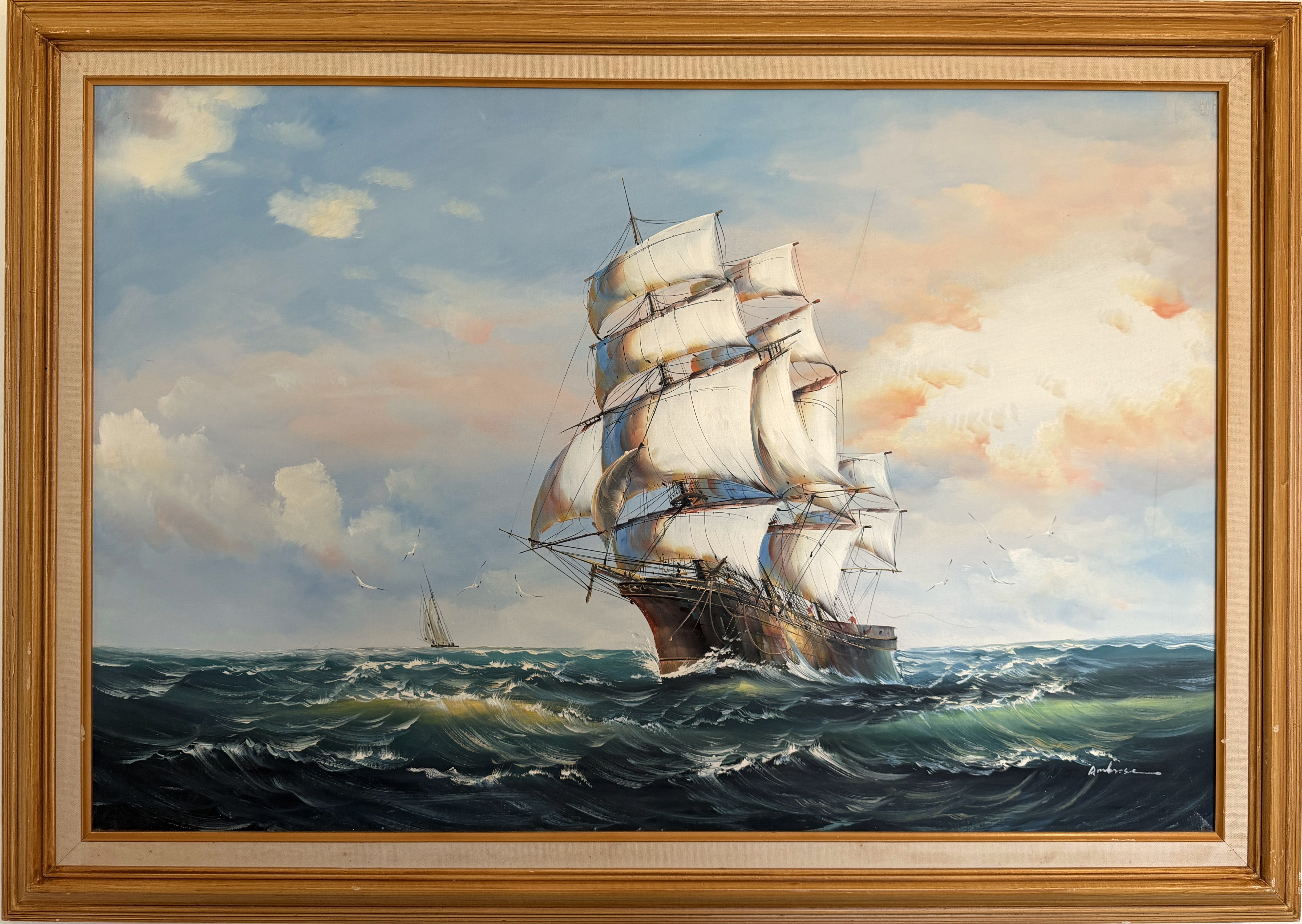 洋書: Ship, Sea & Sky 帆船 Marine art Ambrose Original Oil Painting at Sea Maritime Nautical Ocean