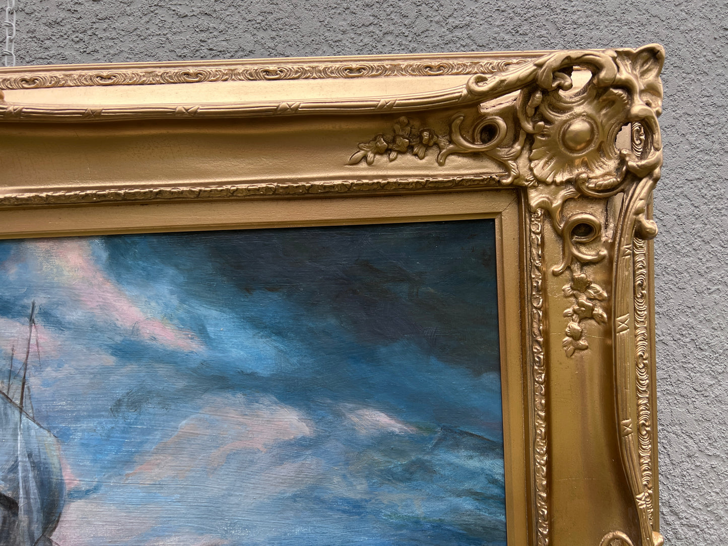 Russian Artist Signed Large Oil Painting Canvas Seascape w/ Ornate Gold Frame