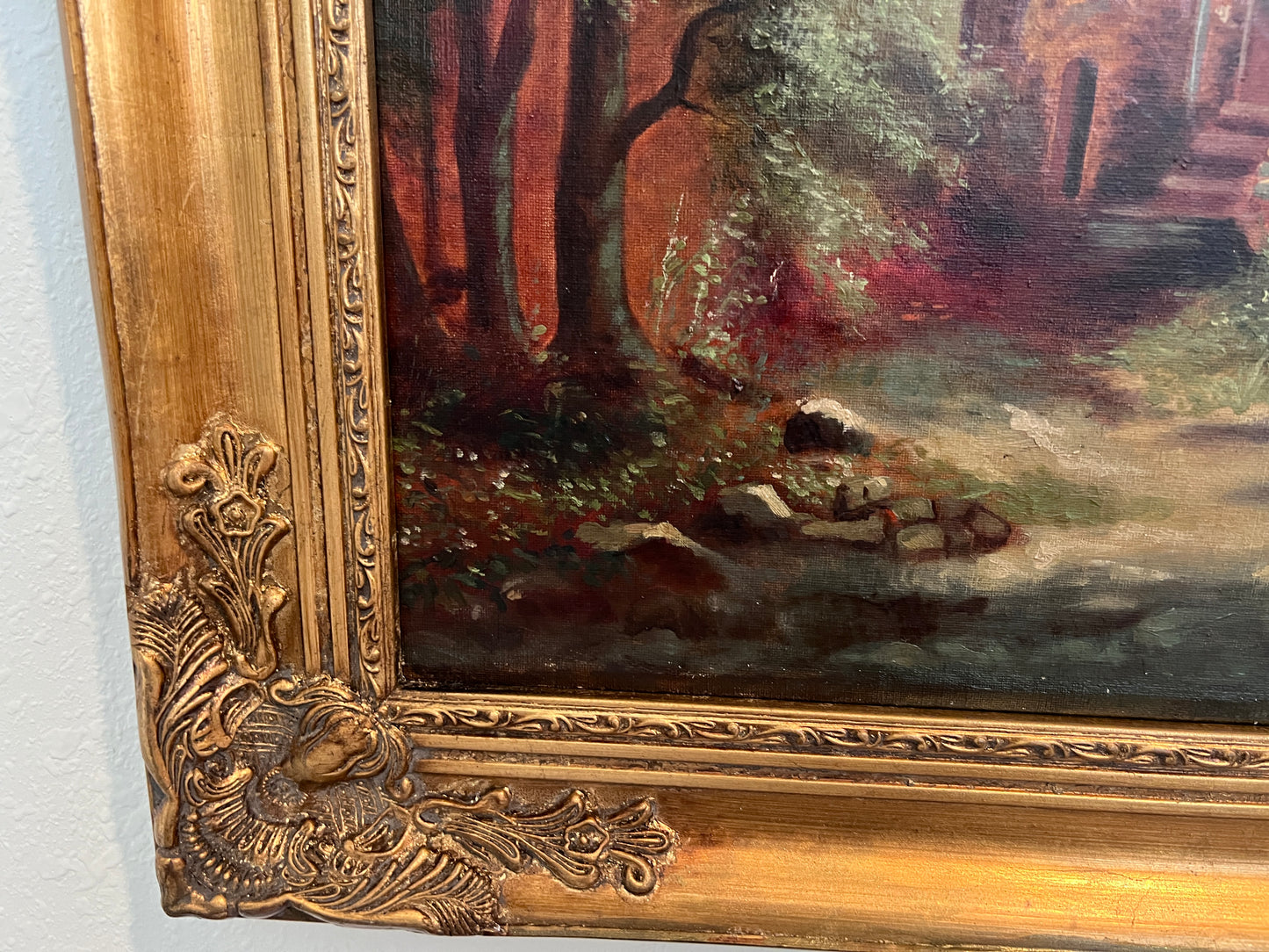 1902 M. Wierth Large original antique oil painting on canvas, Landscape, Framed
