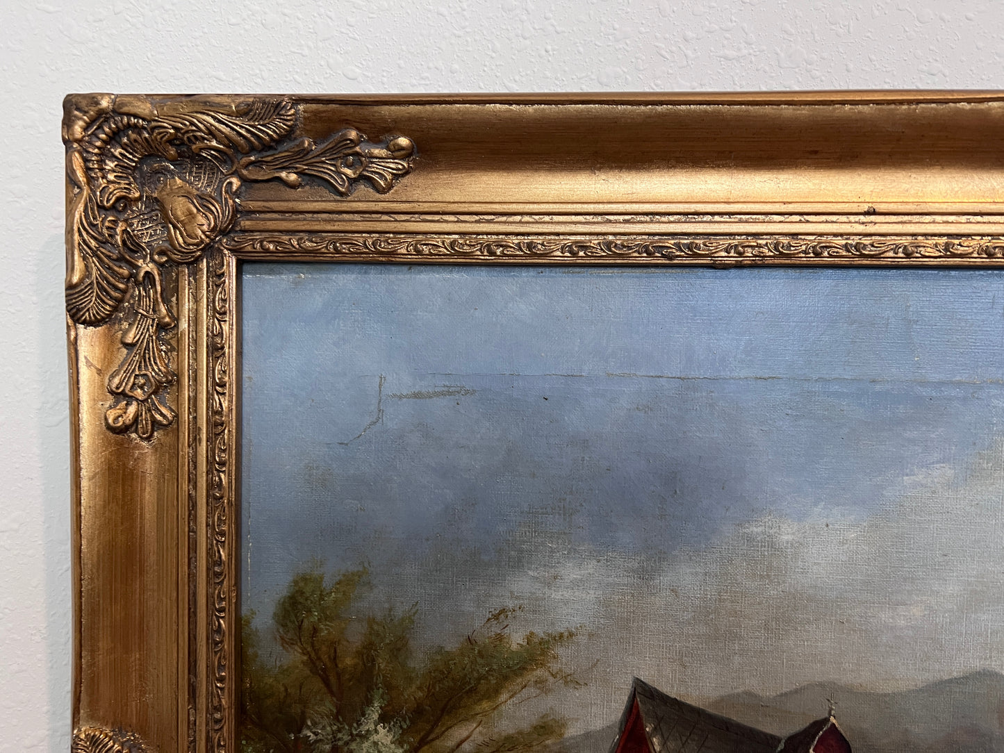 1902 M. Wierth Large original antique oil painting on canvas, Landscape, Framed