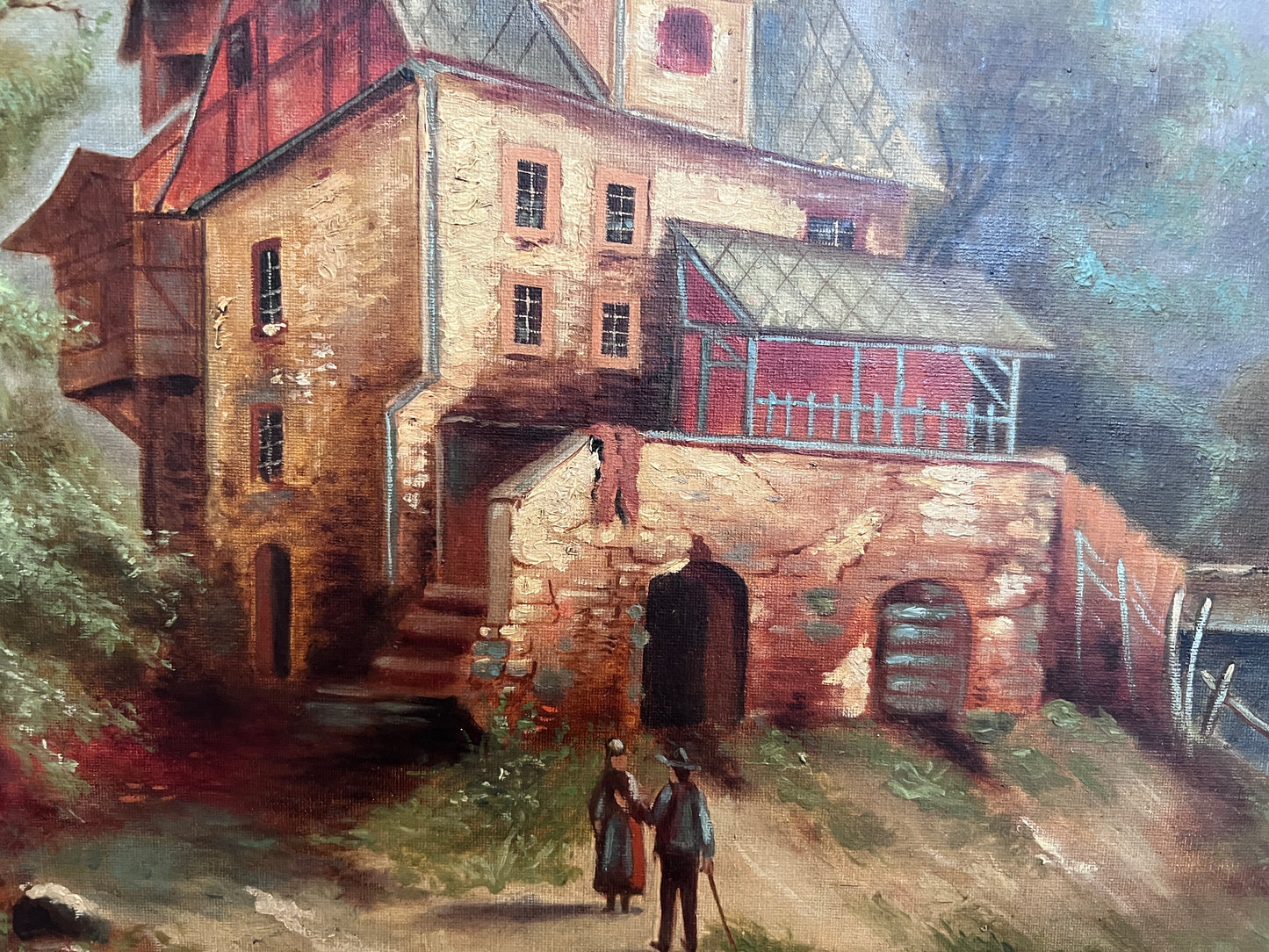 1902 M. Wierth Large original antique oil painting on canvas, Landscape, Framed
